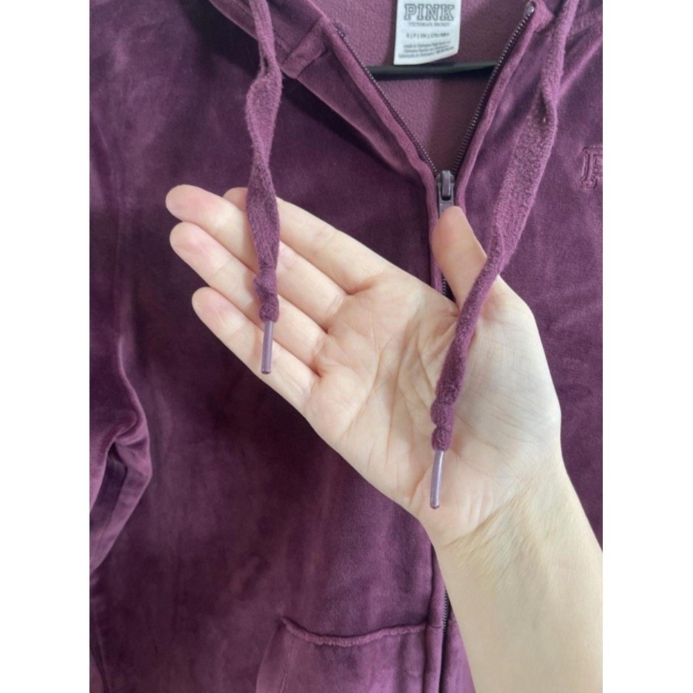 Victorias Secret Pink Zip Up Velvet Hoodie Maroon Women's Small - Picture 4 of 8